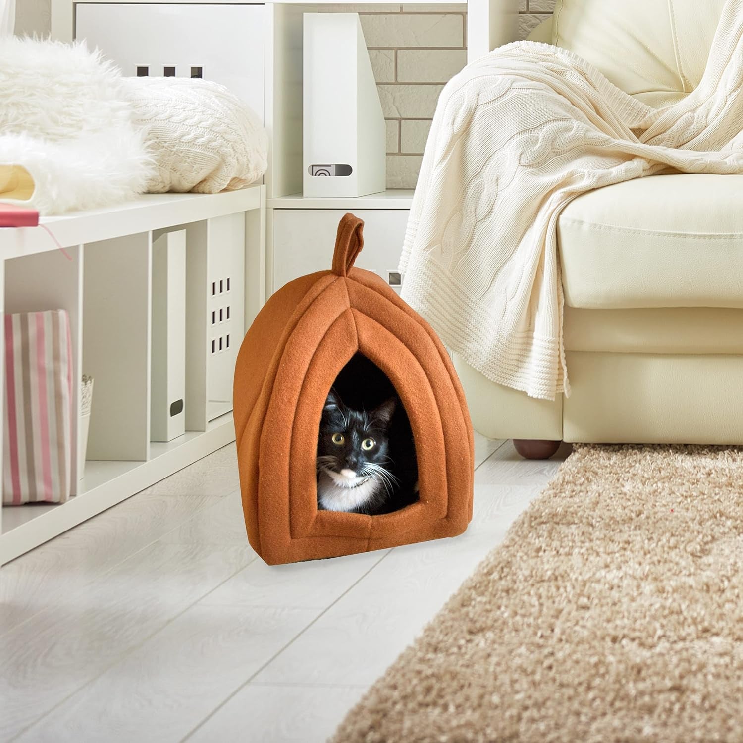 Cat House - Indoor Cat Bed with Removable Foam Cushion - Pet Tent for Kittens, Rabbits, Guinea Pigs, and Other Small Animals by  (Brown)