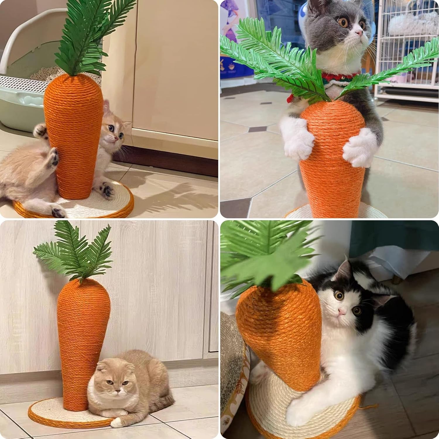 Rabbit Scratch Toy, Natural Sisal Interactive Bunny Claw Scratcher for Indoor Kittens, Cute Carrot Rabbit Nail Scratching Post for Kitten Bunny Guinea Pig Ferret Chinchilla