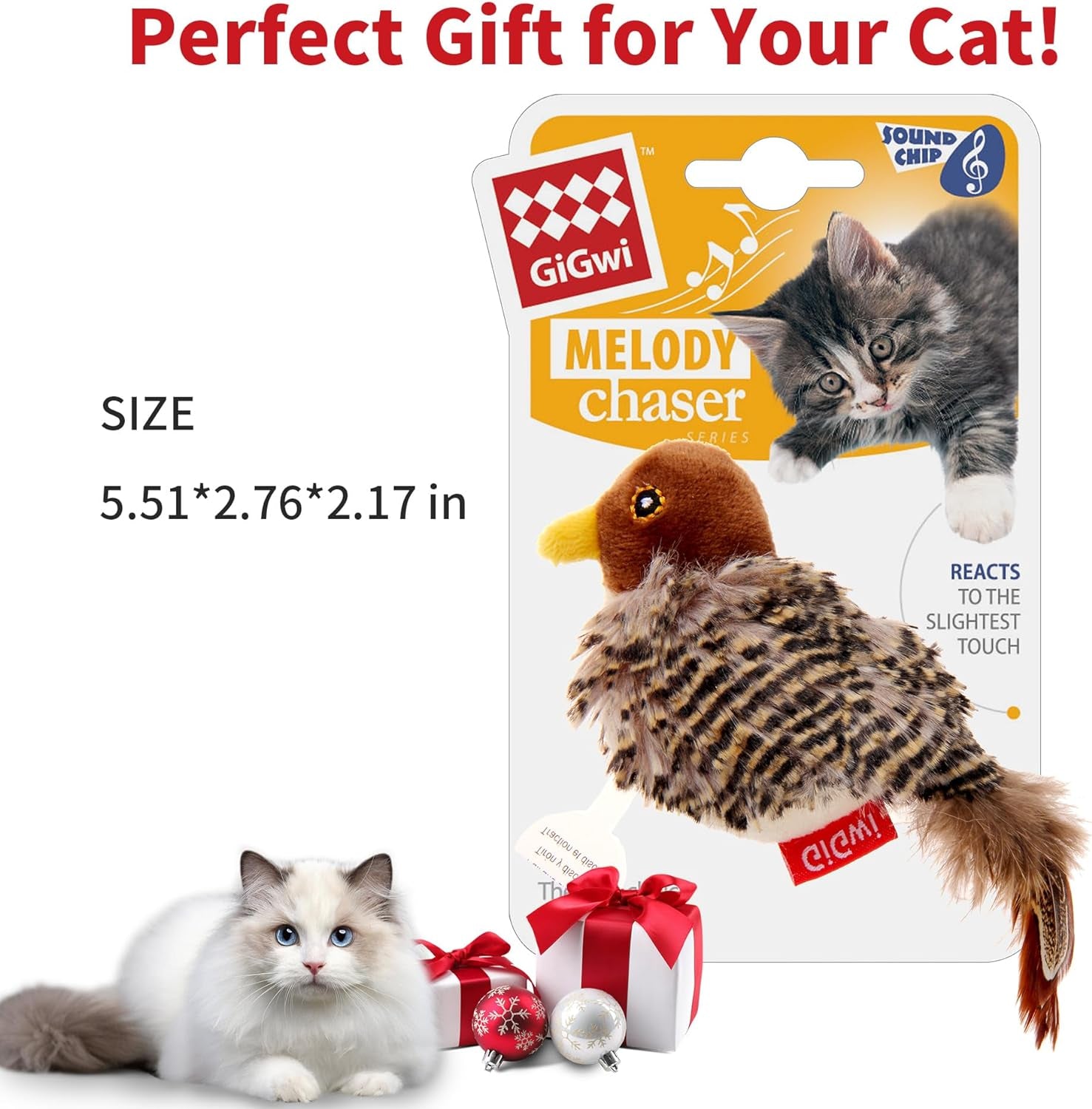 Chirping Bird Cat Toys Realistic Bird Plush Toy - Perfect Melody Chaser Cat Toys for Bored Indoor Adult Cats - Includes Hanging Loop for Cat Dancer and Interactive Play