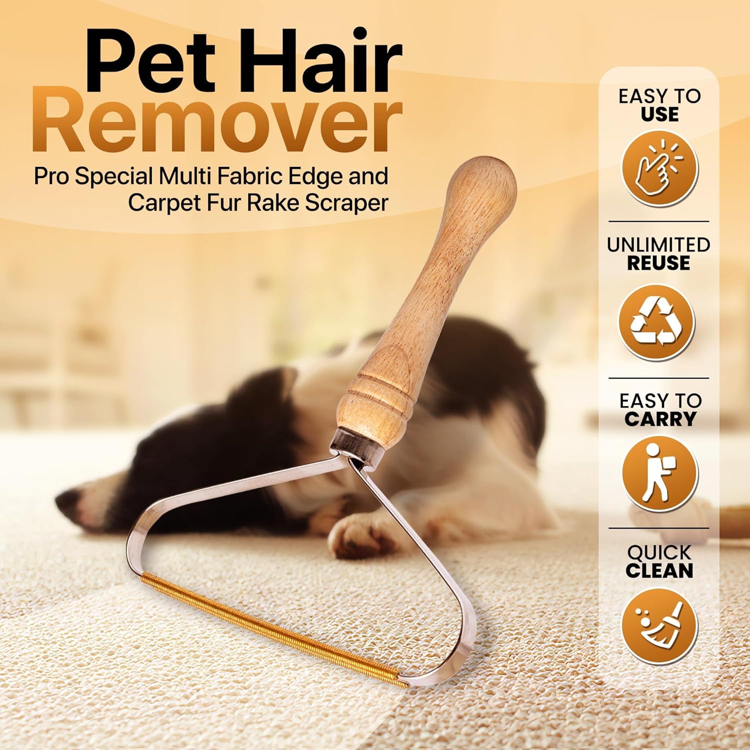 Pet Hair Remover, Pro Special Multi Fabric Edge and Carpet Fur Rake Scraper, Deep Clean Dog Hair Remover, Lint Cat Hair Removal Tool Shaver for Couch, Pet Towers and Rugs