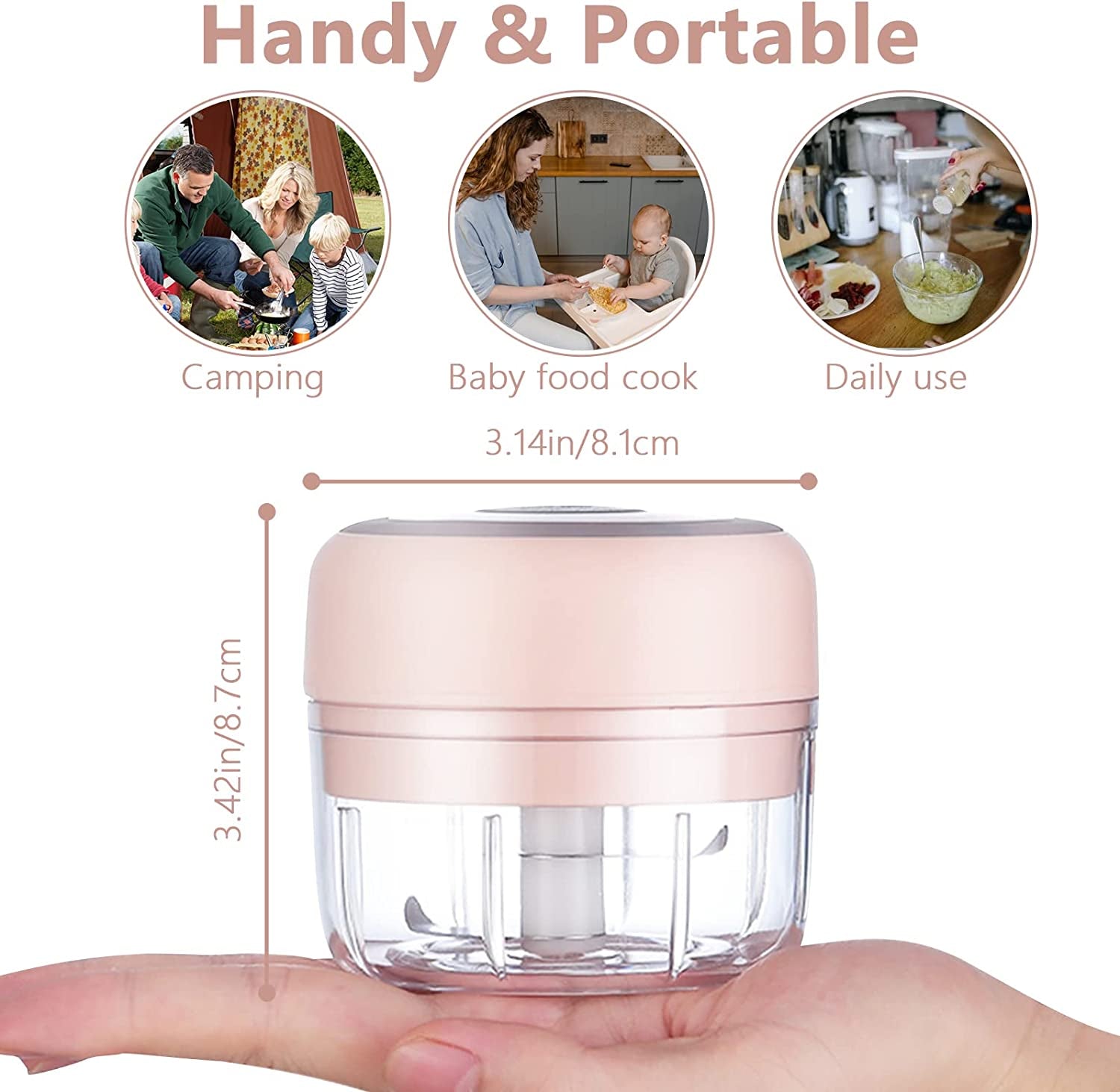 Electric Mini Garlic Mincer, 100ML USB Vegetable Onion Chopper, Portable Small Food Processor for Ginger, Chili, Vegetables
