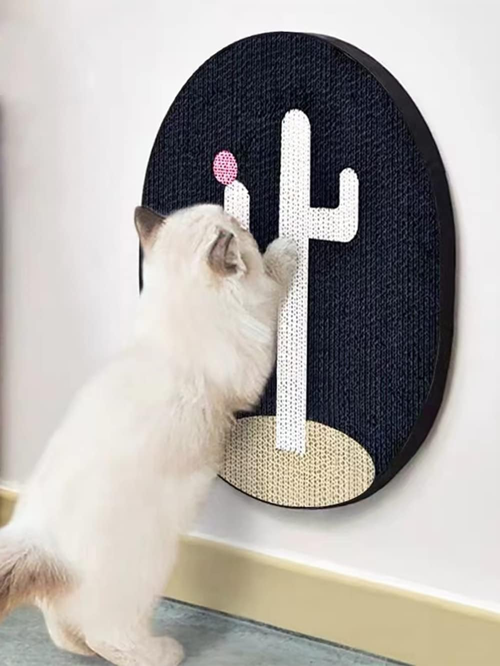 Cat Scratch Pad with Cactus Pattern, Cat Scratcher Corrugated Cardboard, Stick on Floor Door as Cat Scratch Furniture Protector, Cat Wall Scratcher (Black)
