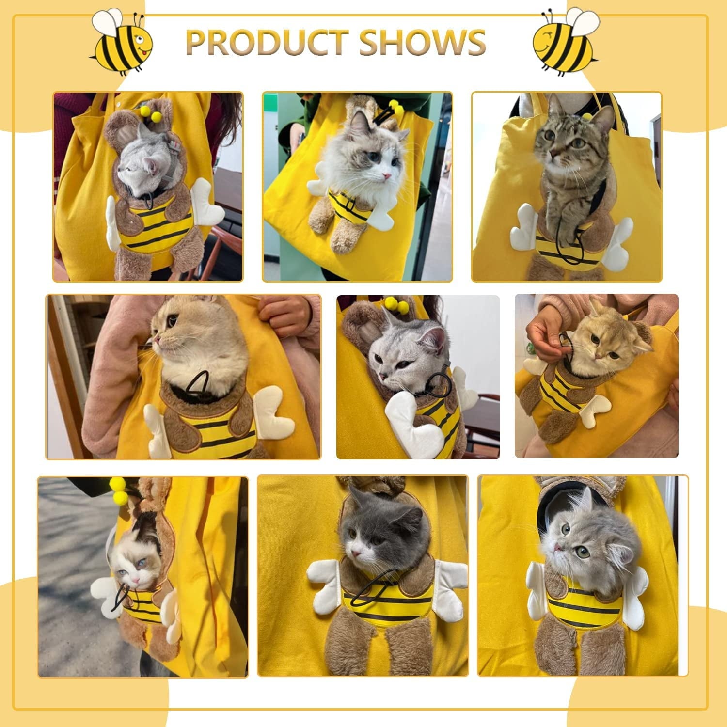 Cat Carrier Bag Small Dog Purse, Cute Bee-Shaped Show Head Small Dog Carrier,Pet Canvas Shoulder Carrying Bag,Dog Carrier Sling Soft Pouch Tote Bag for Puppy Doggy Kitten Small to Medium Cat