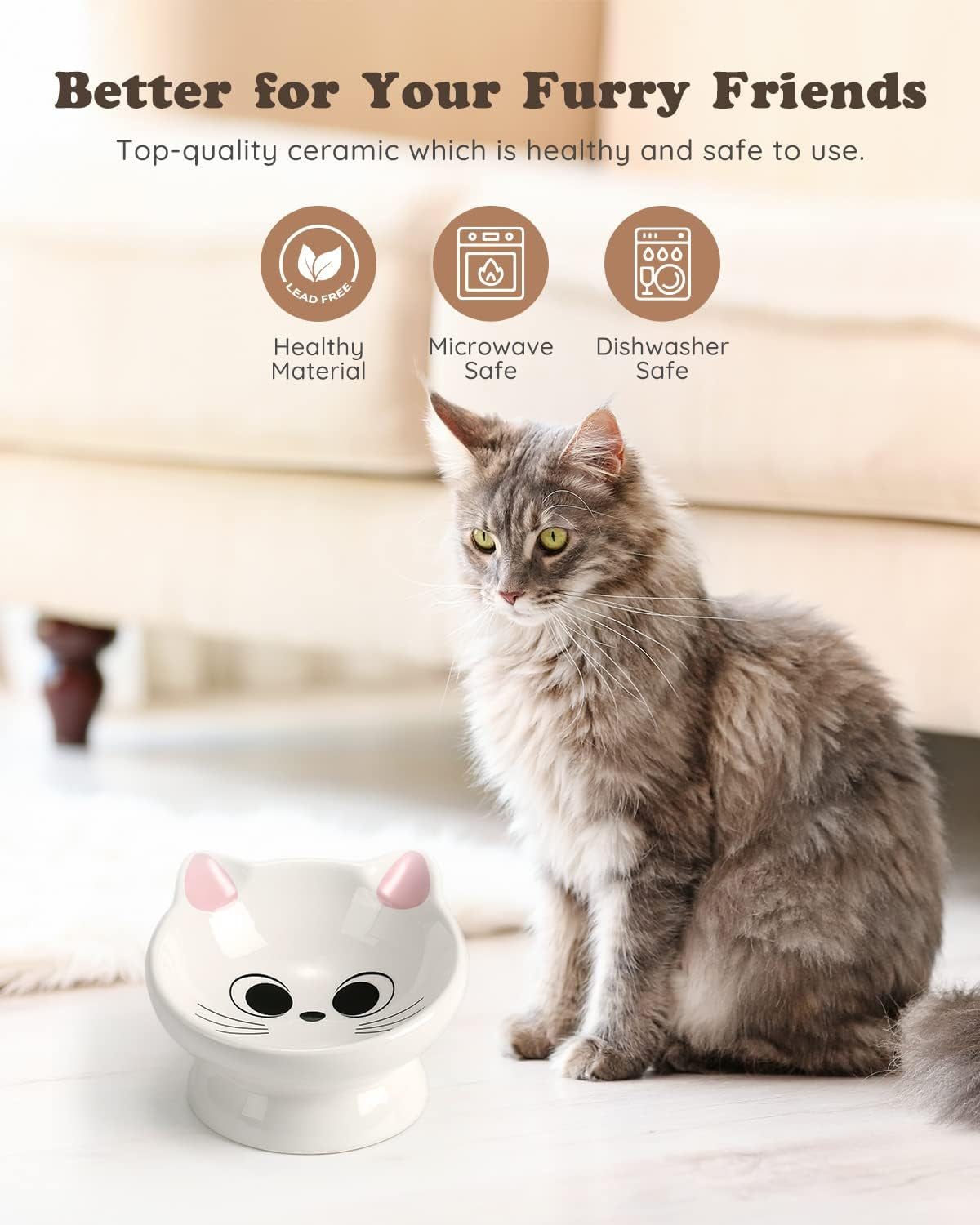 Raised Cat Food Bowl Ceramic 15° Tilted Cat Food Bowls Protect Cat'S Spine anti Vomiting Backflow Prevention Cat Bowls for Adult Cats, Kitten, and Small Dogs, Pink