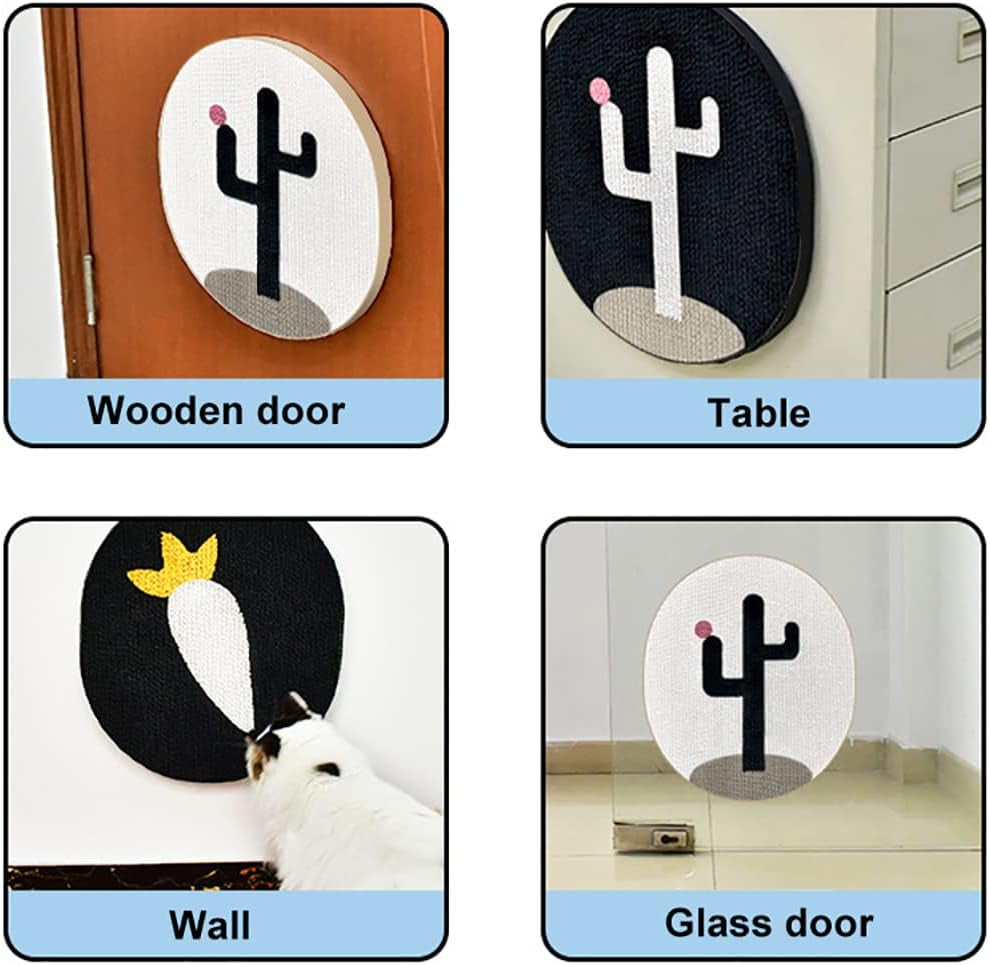 Cat Scratch Pad with Cactus Pattern, Cat Scratcher Corrugated Cardboard, Stick on Floor Door as Cat Scratch Furniture Protector, Cat Wall Scratcher (Black)