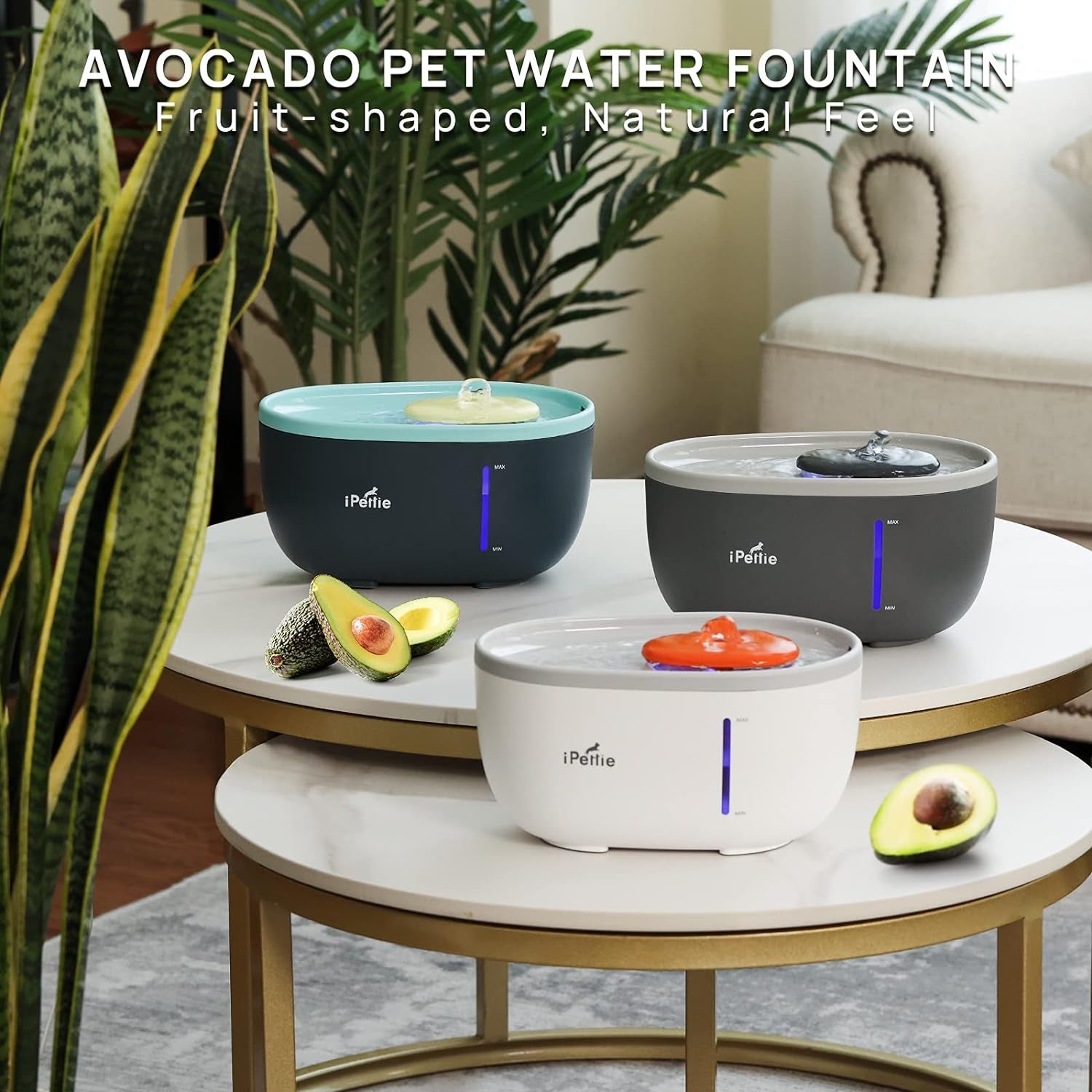 Avocado Pet Water Fountain with LED Light, 67Oz/2.0L, Ultra Quiet Cat Water Fountain with Filter, Automatic Pet Water Fountain for Cats and Small Dogs, Grey