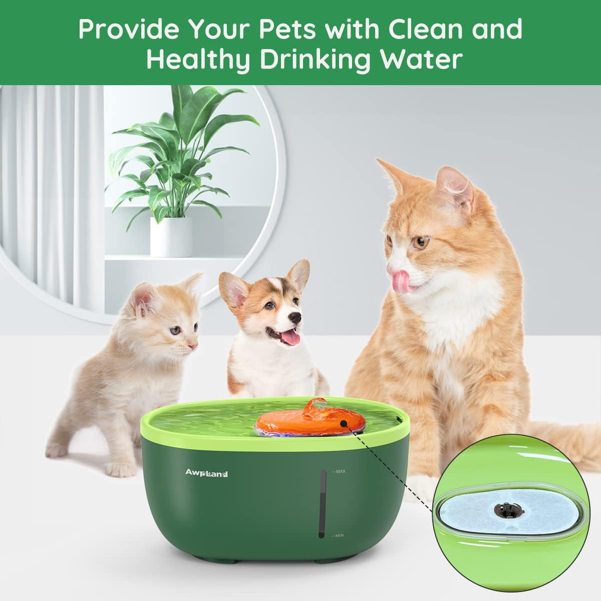 Cat Water Fountain Filters Set, 3 Pairs Replacement Filters and Water Pump Filter Cotton, Avocado Fountain with Quadruple Filteration System for Pet Drinking Health, Value Pack