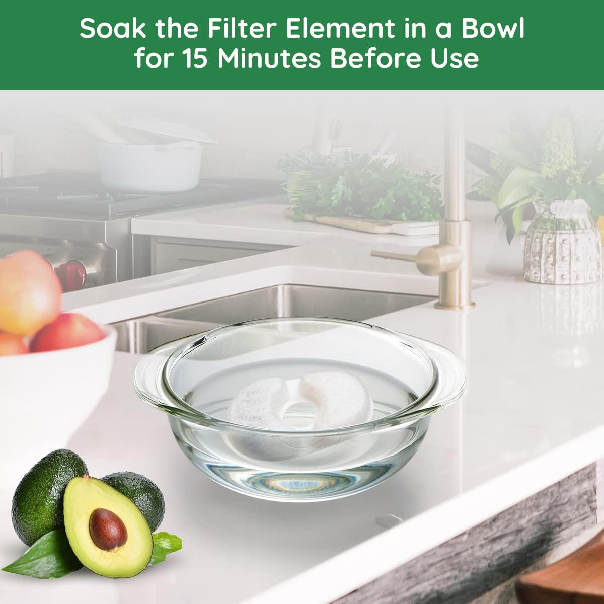 Cat Water Fountain Filters Set, 3 Pairs Replacement Filters and Water Pump Filter Cotton, Avocado Fountain with Quadruple Filteration System for Pet Drinking Health, Value Pack