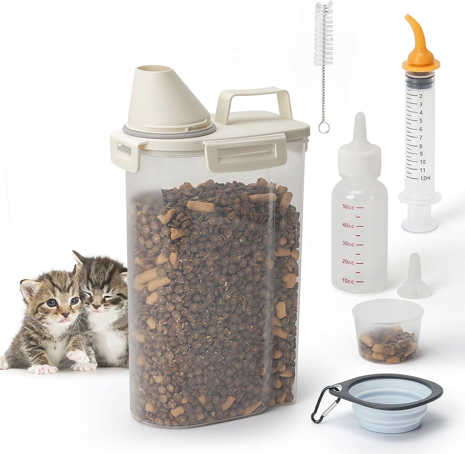 Pet Food Storage Containers- Cat Food Container Airtight, Dog Food Container Small, Bird Seed Storage Container- Pet Food Container with Measuring Cups&Puppy/Kitten Essentials, Holds up to 4Lb