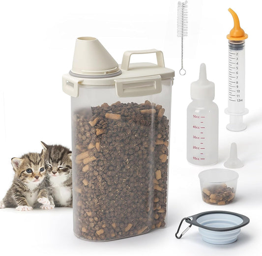 Pet Food Storage Containers- Cat Food Container Airtight, Dog Food Container Small, Bird Seed Storage Container- Pet Food Container with Measuring Cups&Puppy/Kitten Essentials, Holds up to 4Lb