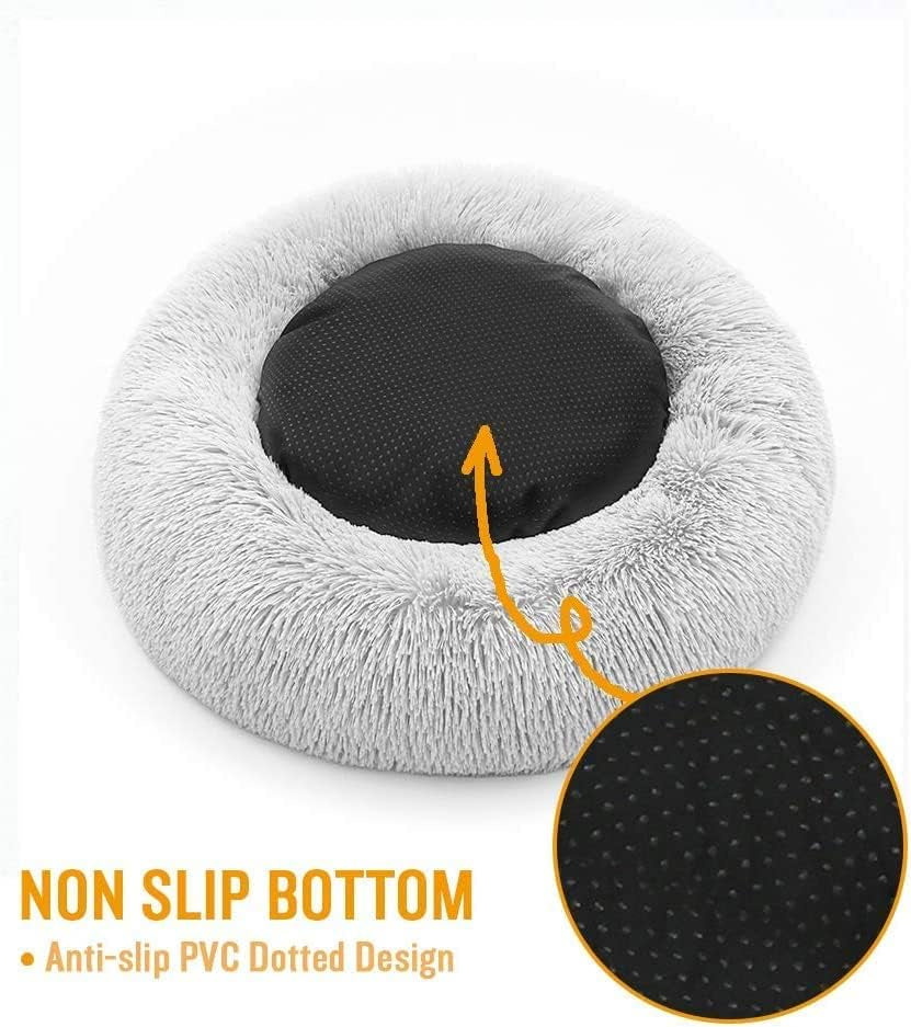 Cat Beds for Indoor Cats - Cat Bed Washable 20/24 Inches, Dog Beds for Small Medium Dogs, anti Anxiety round Fluffy Plush Faux Fur Cat Bed, Thick Bottom (Light Grey, Medium)