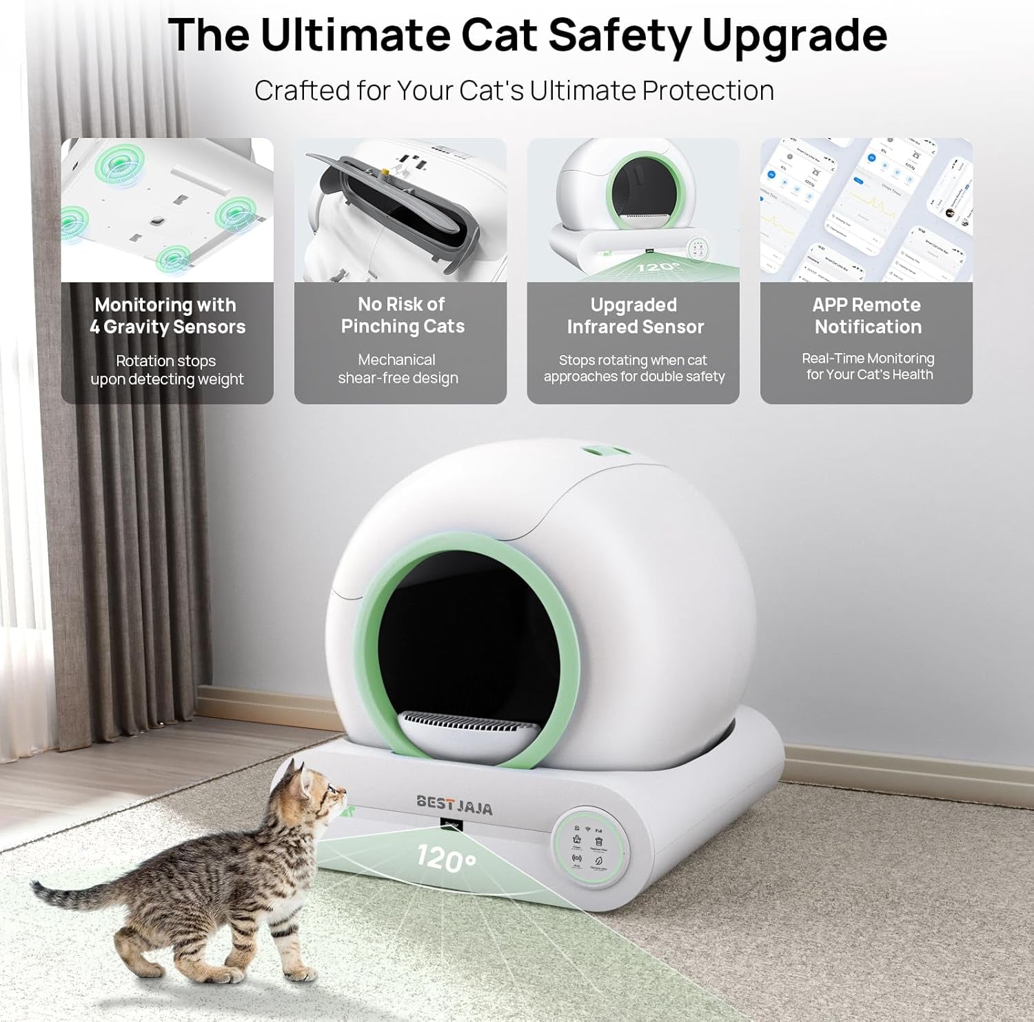 Self Cleaning Litter Box, 2024 Upgraded Automatic Cat Litter Box with Mat & Multiple Cleaning Tools, 68L+9L Large Capacity Litter Robot, Suitable for Multiple Cats, APP Control (Green)