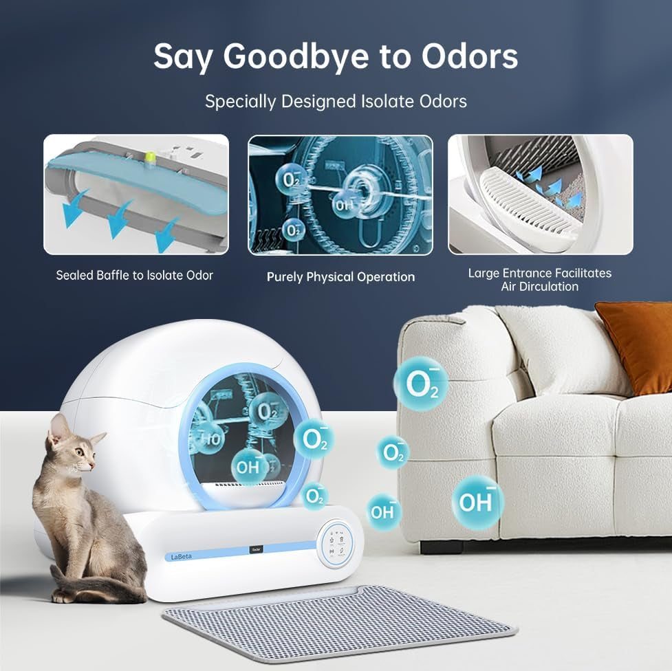 Automatic Cat Litter Box, 2024 Upgraded Automatic Cat Litter Box with Mat & Cleaning Tools, 68L+9L Large Capacity Litter Robot, Suitable for Multiple Cats, APP Control (Blue)