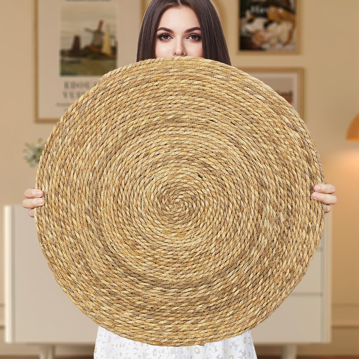 Cat Scratcher Mat, Floor Cat Scratching Mat, Natural Cat Scratch Pad, Pets Scratch Carpet, round Cattail Grass Cat Scratcher Mat, Indoor Cat Scratching Mats, 23.6×23.6 Inch