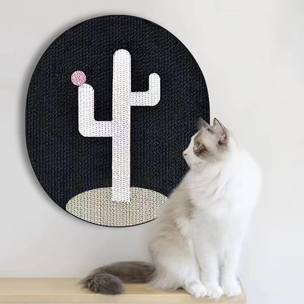 Cat Scratch Pad with Cactus Pattern, Cat Scratcher Corrugated Cardboard, Stick on Floor Door as Cat Scratch Furniture Protector, Cat Wall Scratcher (Black)