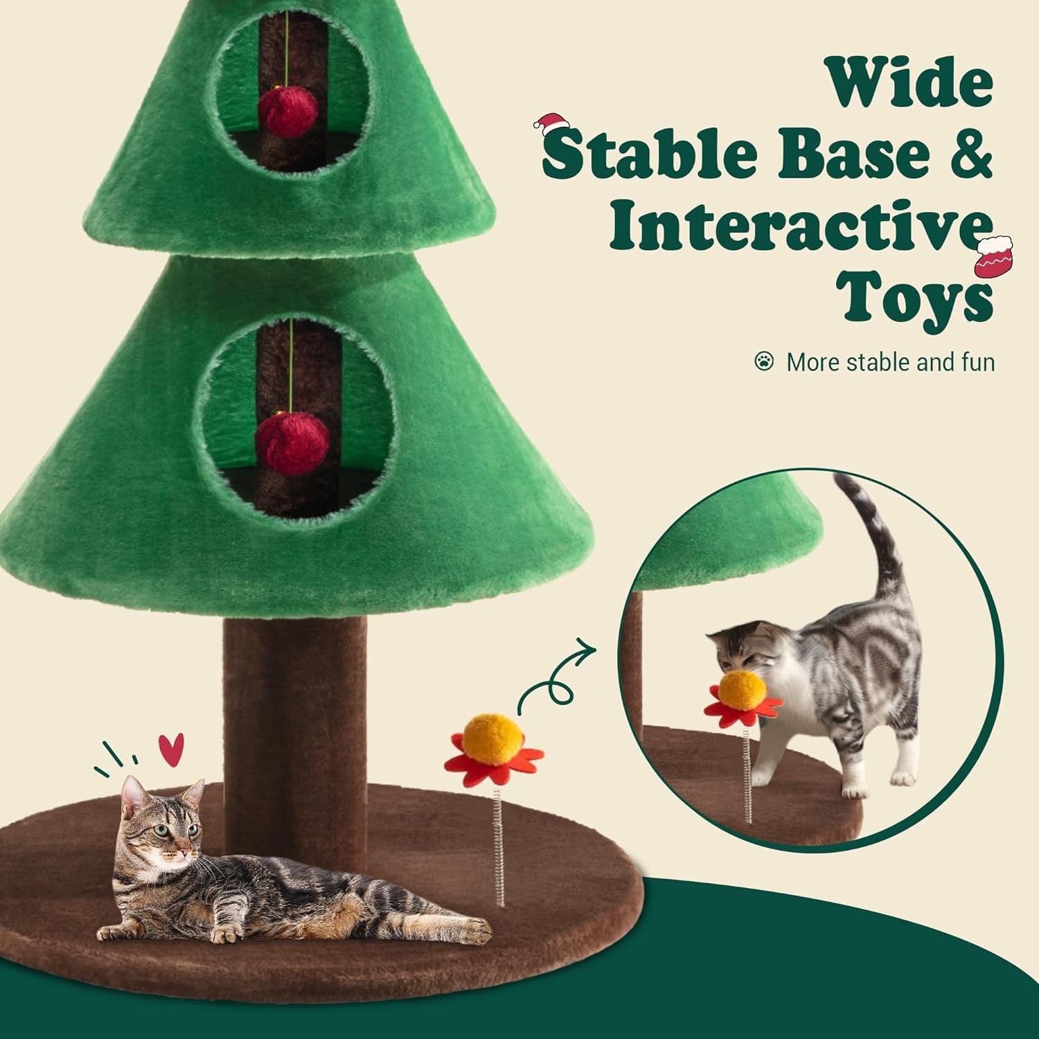 63 Inches Cat Tree for Indoor Cat/Cat Tower with 3 Condos/ 5Ft Cat Christmas Tree Party Decoration/Cat Activity Center Play House and Beds/Green
