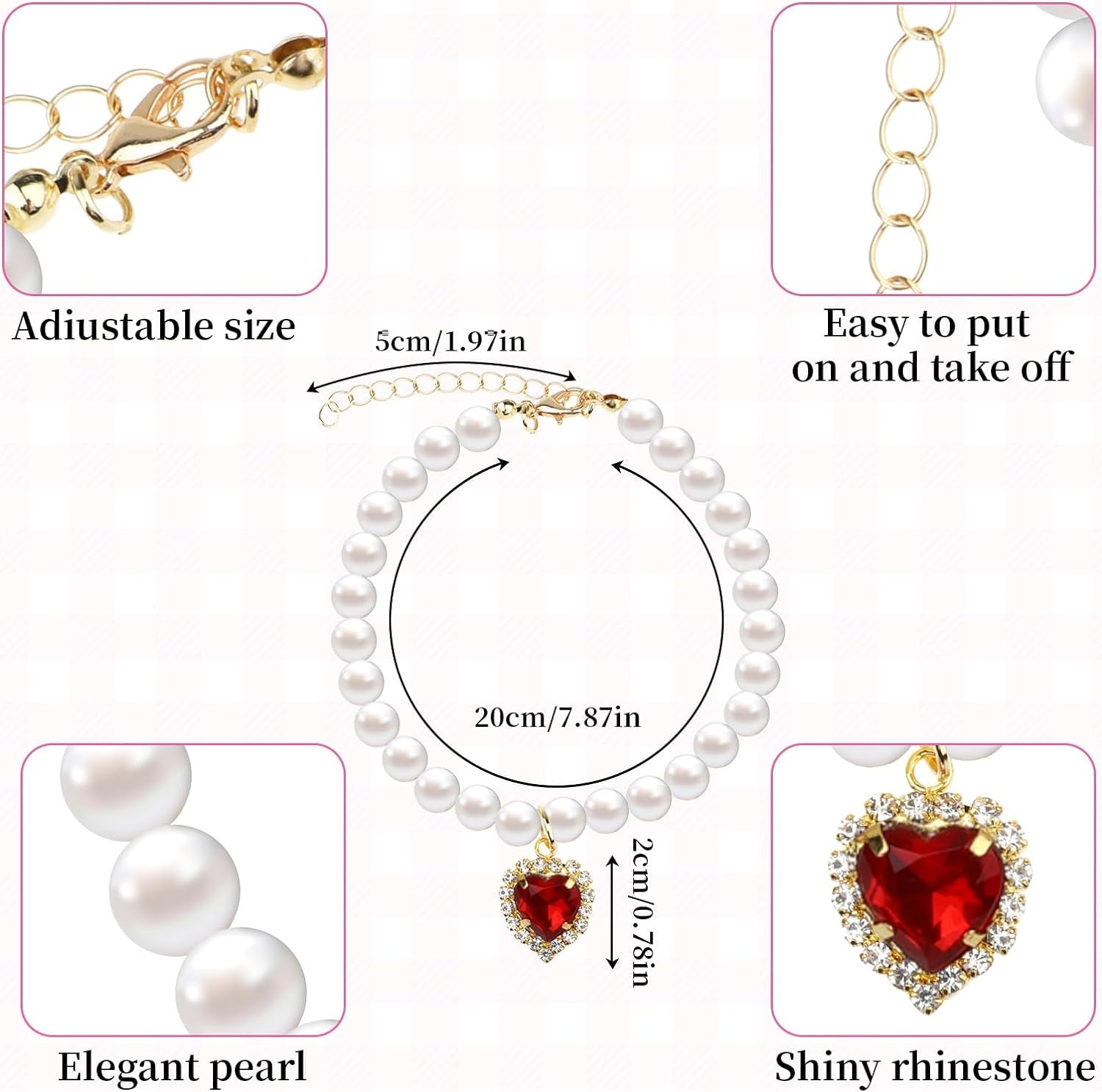 2 Pcs Pearl Cat Necklace Cat Collar with Rhinestone Heart Pet Jewelry Accessories Birthday Wedding Collar for Cats Puppy Dress Accessories (Blue, Red)
