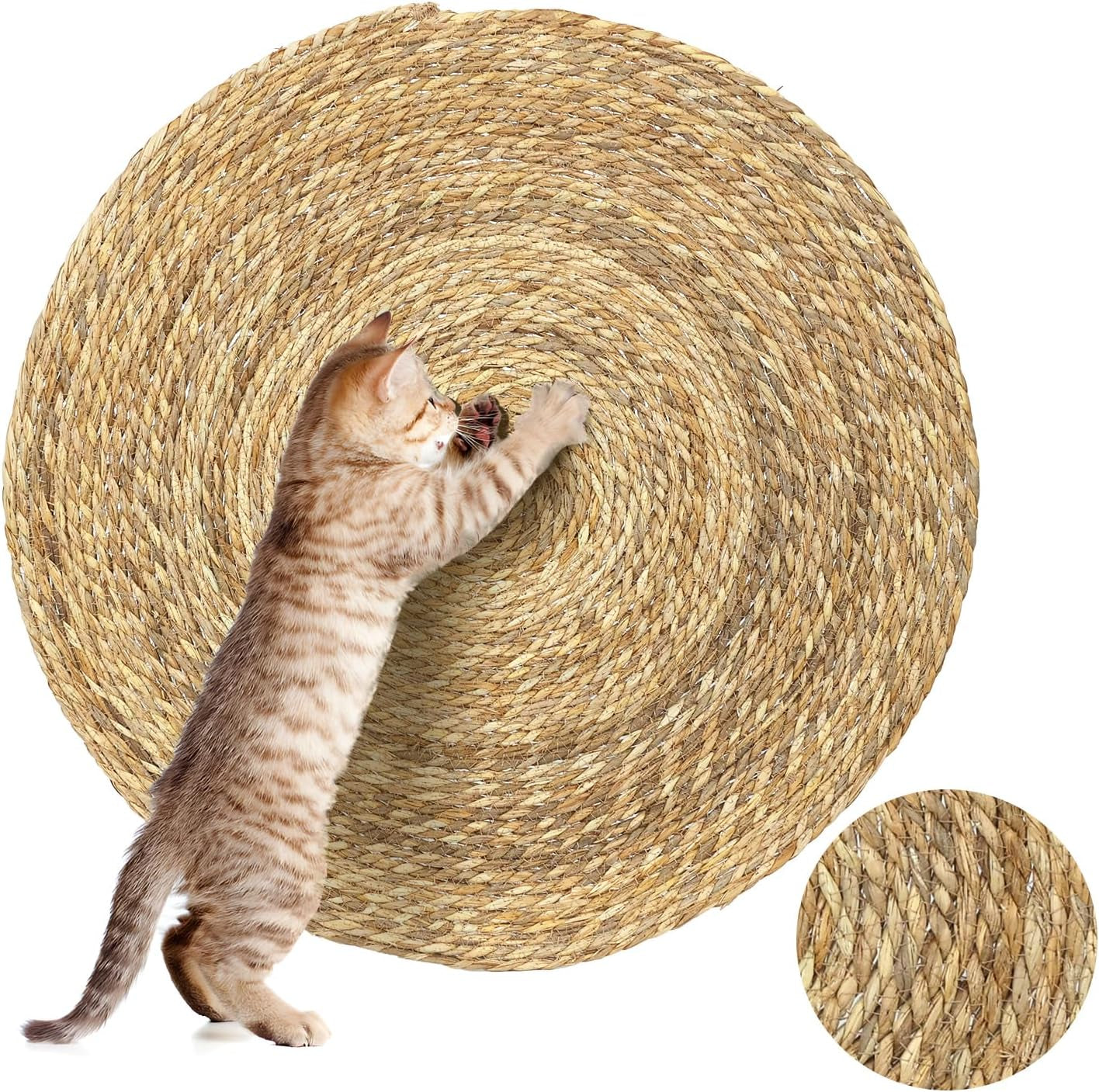 Cat Scratcher Mat, Floor Cat Scratching Mat, Natural Cat Scratch Pad, Pets Scratch Carpet, round Cattail Grass Cat Scratcher Mat, Indoor Cat Scratching Mats, 23.6×23.6 Inch