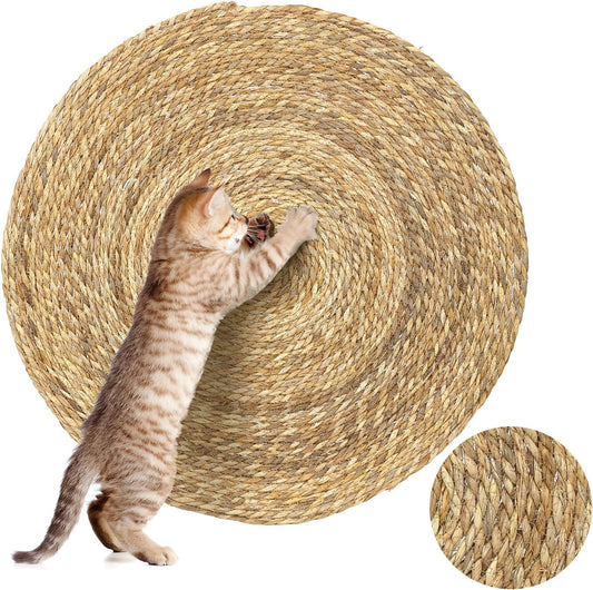 Cat Scratcher Mat, Floor Cat Scratching Mat, Natural Cat Scratch Pad, Pets Scratch Carpet, round Cattail Grass Cat Scratcher Mat, Indoor Cat Scratching Mats, 23.6×23.6 Inch