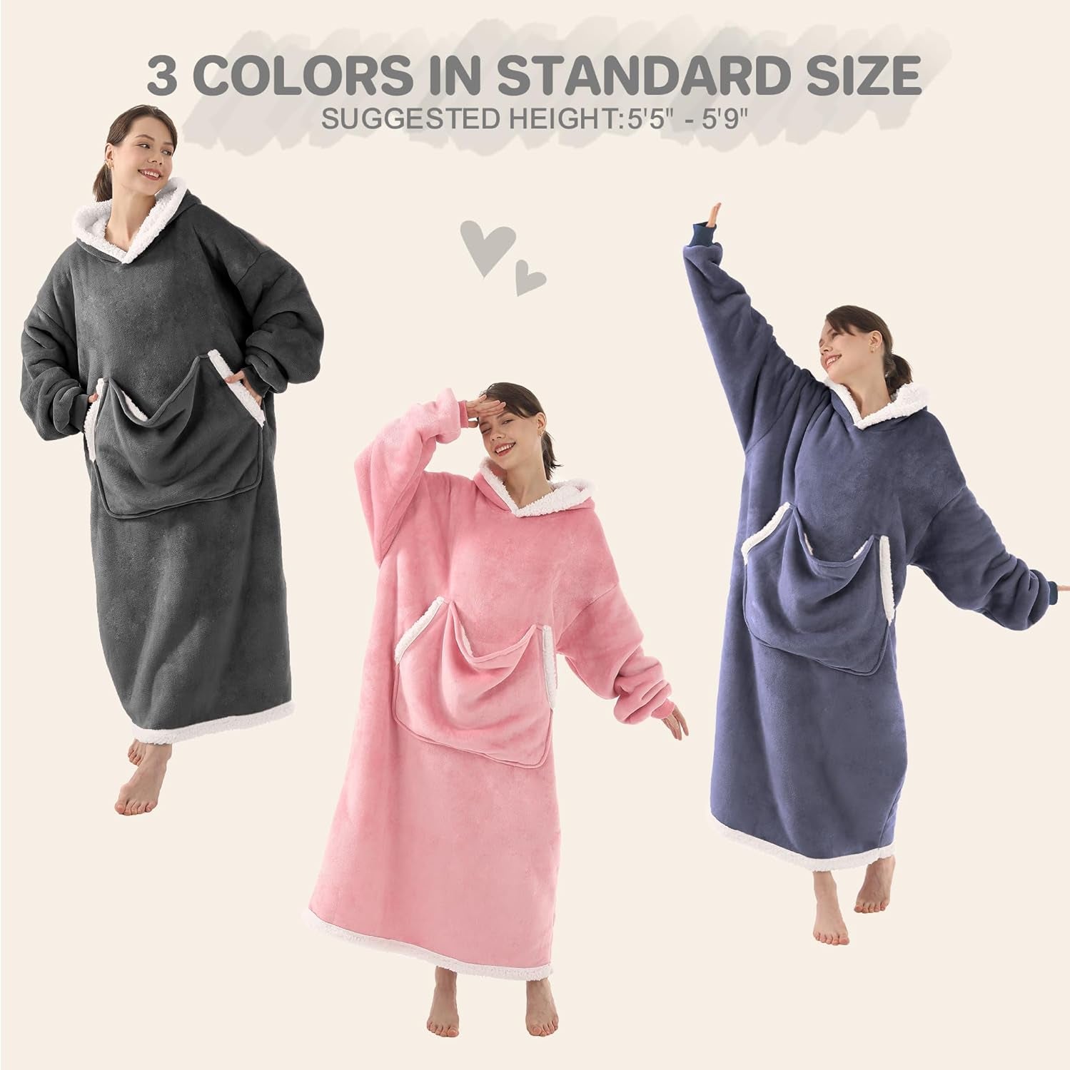 Wearable Blanket Hoodie with Cat Pouch, Oversized Hooded Sweatshirt Blanket Robe for Women, Gift for Cat Lover Women Mom Dad