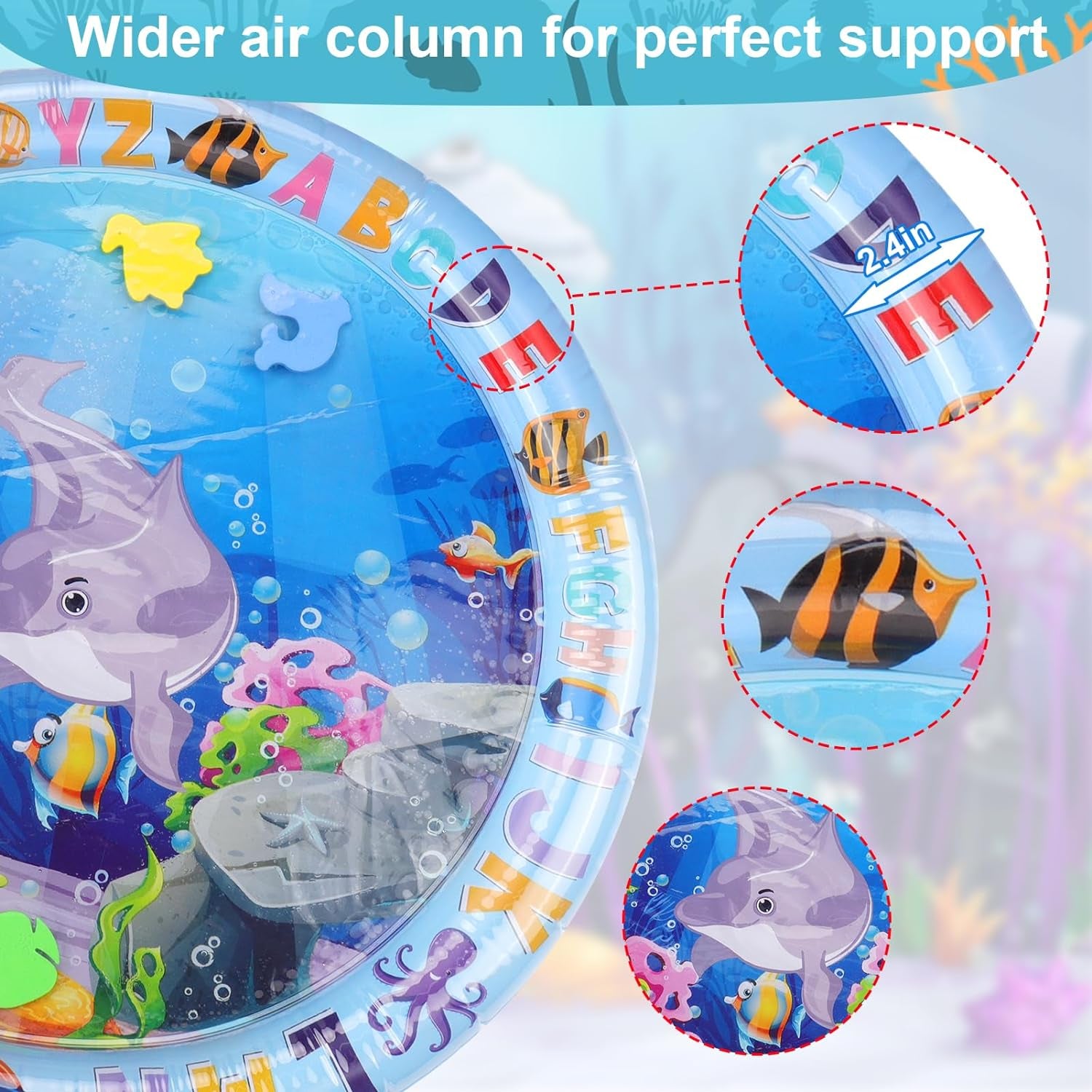 Thickened Water Sensory Play Mat for Cats, Cat Water Play Mat New Upgrade Cat Mat Toys for Bored Indoor Cats, Comes with Clipper and 5 Patches a Variety of Marine Elements（Rounded）