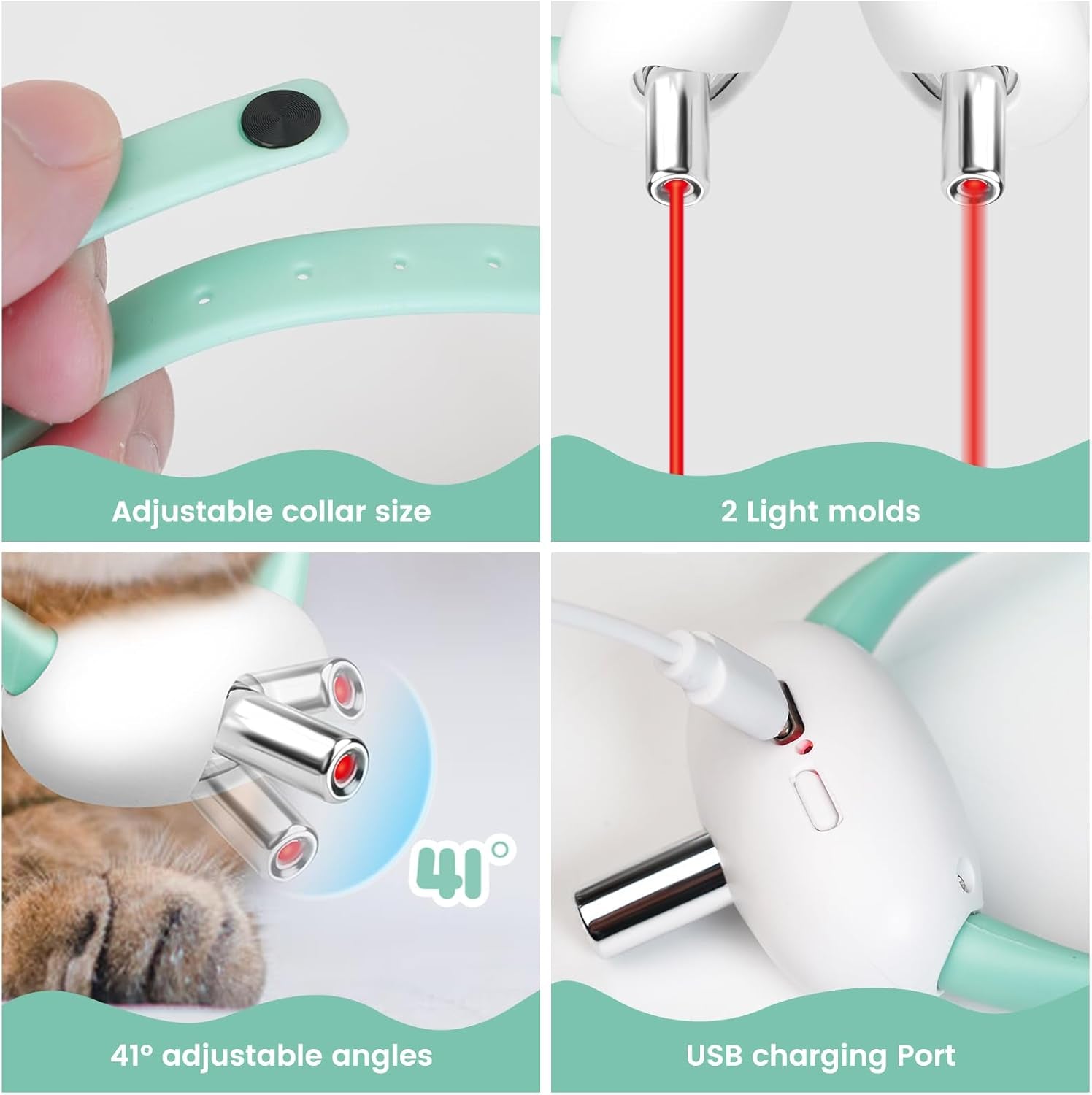 Automatic Laser Collar Cat Toy - Upgraded Laser Collar Cat Toys, Flashing and Lasting Modes, 8-12″ Bend Collar & 41°Adjust Angle Free Hands. Type-C USB Charge 1H and Works 12H. Gifts for Ailurophile