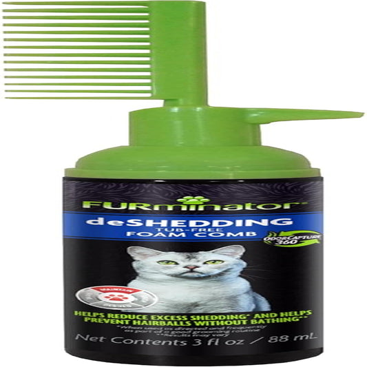 Tub-Free Deshedding Foam Comb, 3 Ounces, Grooming Comb for Cats Helps Freshen Coat and Reduce Odors with No Rinsing