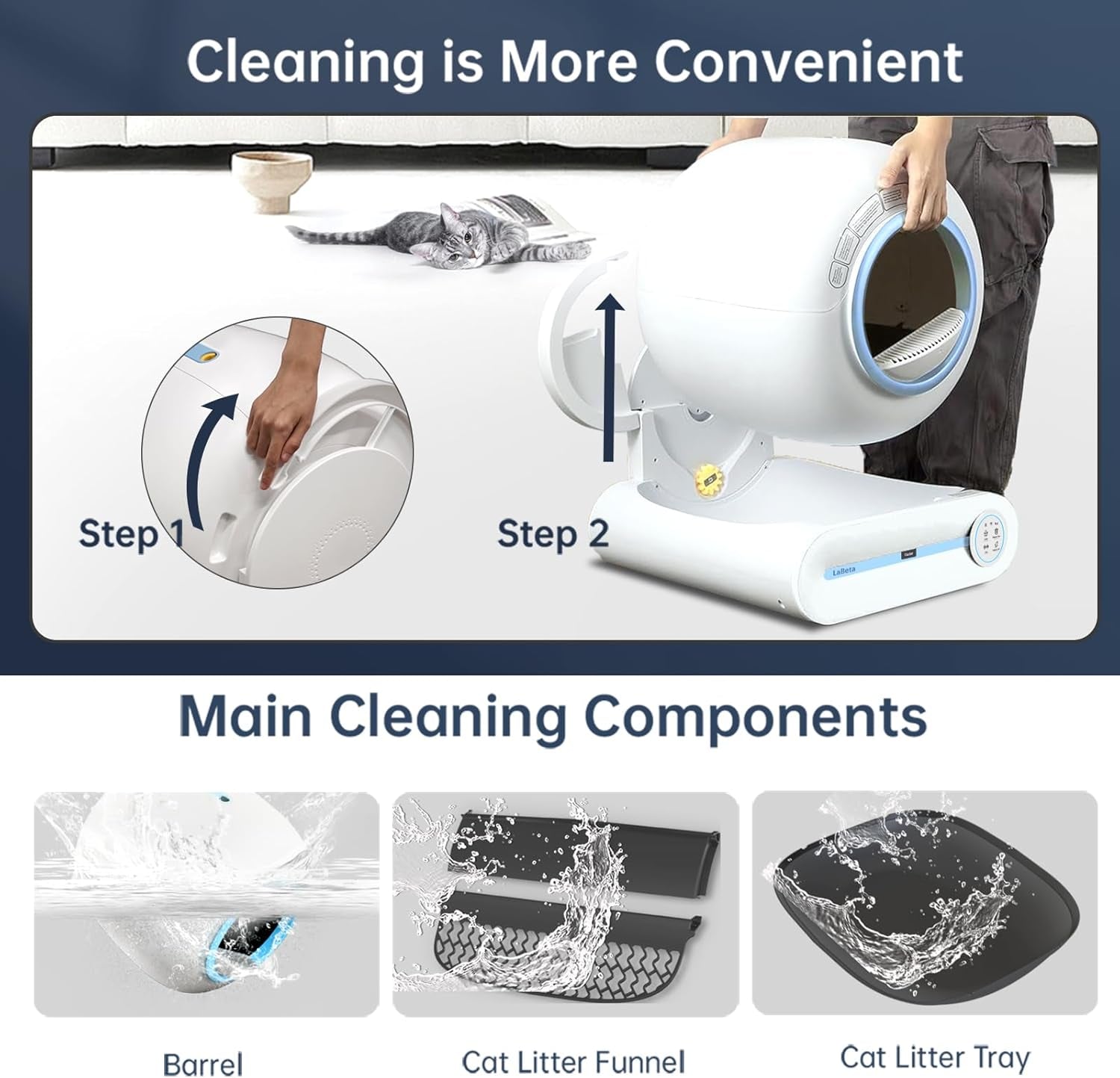 Automatic Cat Litter Box, 2024 Upgraded Automatic Cat Litter Box with Mat & Cleaning Tools, 68L+9L Large Capacity Litter Robot, Suitable for Multiple Cats, APP Control (Blue)